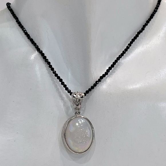 Pearl Shimmer Drusy Quartz with Thai Spinel Bead Necklace - Picture 2 of 13